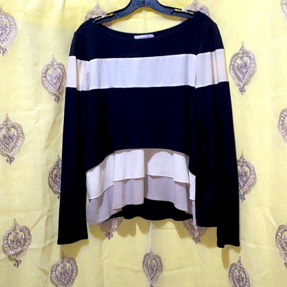 BAILEY/44 JERSEY/CHIFFON TOP SZ M BLACK/CREAM